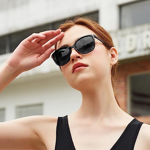 Face Shadow Cat Eye Sunglasses for Women Polarized Fashion Metal Decoration Ultralight UV400 Protection Black