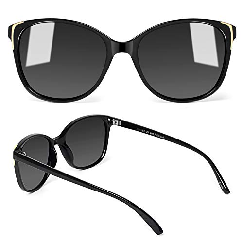 Face Shadow Cat Eye Sunglasses for Women Polarized Fashion Metal Decoration Ultralight UV400 Protection Black