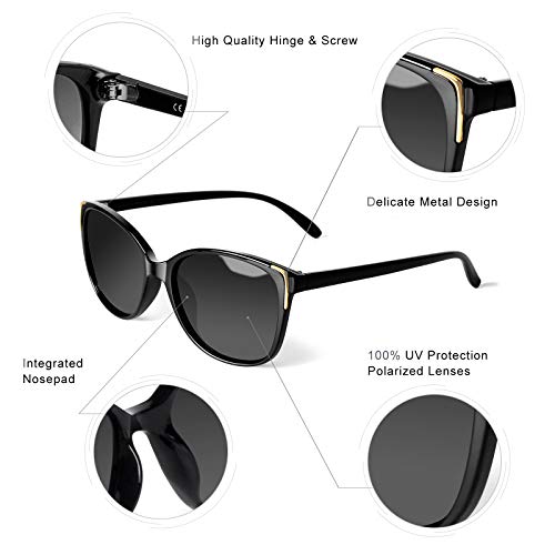Face Shadow Cat Eye Sunglasses for Women Polarized Fashion Metal Decoration Ultralight UV400 Protection Black
