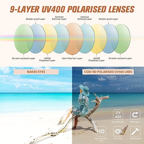 CGID Sunglasses Womens Ladies Polarised Retro Designer Sun Glasses Brown Big Frame Oversized Shades UV Protection Goggles Rhinestones Brown Gradient Lens