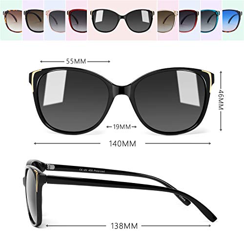 Face Shadow Cat Eye Sunglasses for Women Polarized Fashion Metal Decoration Ultralight UV400 Protection Black