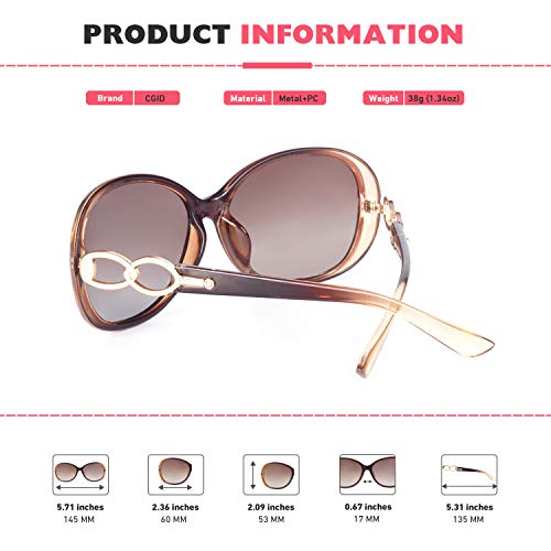 CGID Sunglasses Womens Ladies Polarised Retro Designer Sun Glasses Brown Big Frame Oversized Shades UV Protection Goggles Rhinestones Brown Gradient Lens