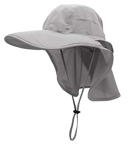 Sun Hat Men & Women UPF 50+ Mesh Summer Protection Outdoor UV Cap with Neck Flap Breathable Packable Hunting Fishing Beach Hat Gray