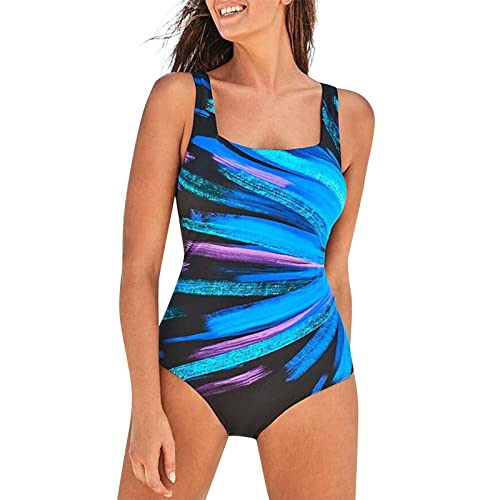Women's One Piece Swimsuit Square Neck Tummy Control Swimwear Bathing Suit Tummy Control Swimming Costume UK Sale Clearance Blue