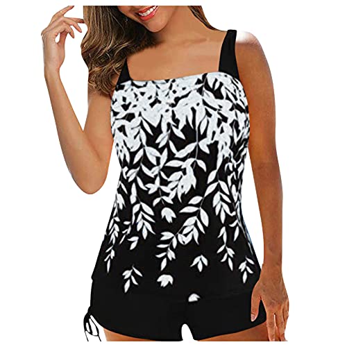 Two Piece Tankini Swimsuits for Women Tummy Control Bathing Suit with Bikini Bottom Shorts Athletic Swimwear (A-White, XL)