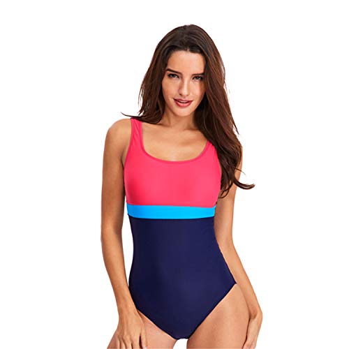 Womens One Piece Swimsuit Tummy Control Swimming Costume Slimming Monokini Push Up Swimwear Splicing Striped Sports Scoopback Bathing Suit with Removable Foam Cups Athletic Padded Swimsuits