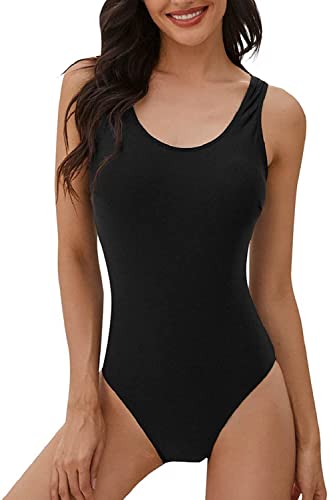 heekpek One Piece Swimsuit Women Tummy Control Swimsuit High Waisted Women Swimming Costume Vintage Swimsuits Swimwear, Black, Size M