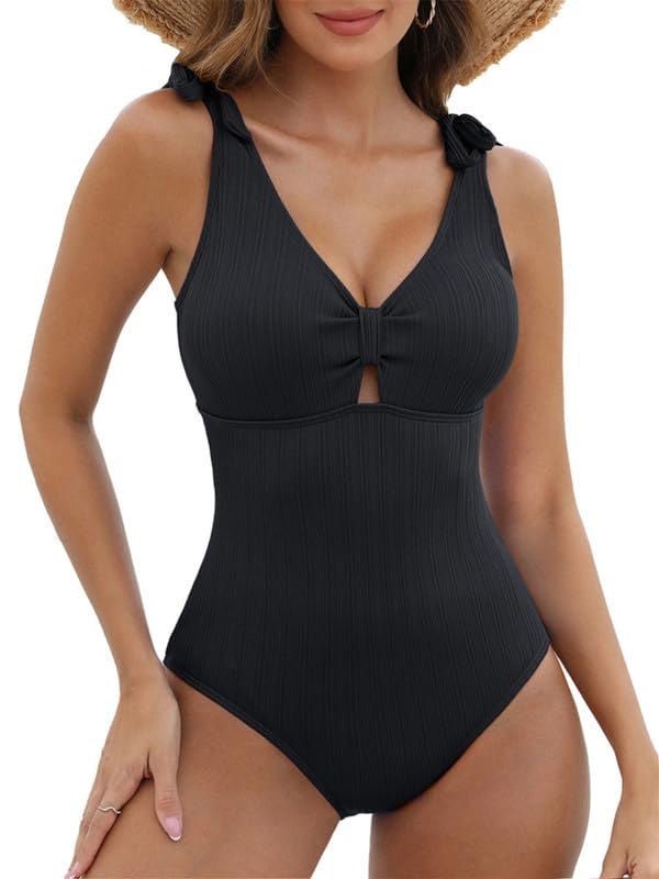 Women'S One-Piece Swimsuits,Tummy Control Swimwear,Swimming Costume Women Rib Modest Swimwear Padded Bathing Suits Swim Bodysuits Swim Romper Flattering Swimsuits Monokinis Cut Out For Beach