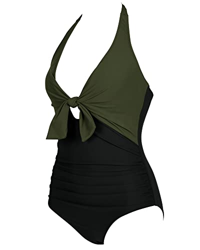 DOULAFASS Tie Knotted Swimming Costume Women Tummy Control Push Up Swimsuit Halter V Neck Padded One Piece Swimwear