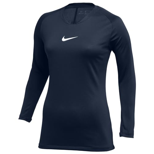 NIKE Women's Dri-FIT Park First Layer T-Shirt, Midnight Navy/White, L