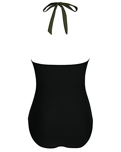 DOULAFASS Tie Knotted Swimming Costume Women Tummy Control Push Up Swimsuit Halter V Neck Padded One Piece Swimwear