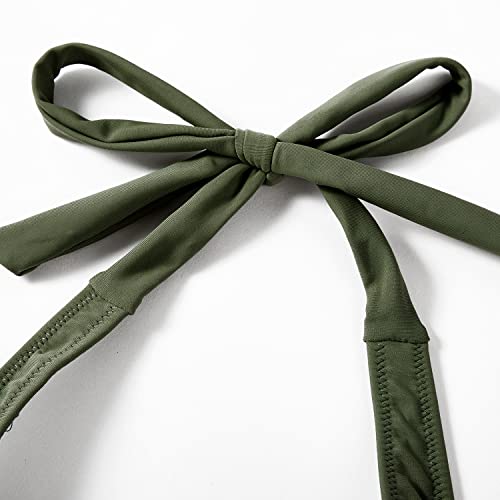 DOULAFASS Tie Knotted Swimming Costume Women Tummy Control Push Up Swimsuit Halter V Neck Padded One Piece Swimwear