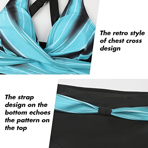 Adigaber Women's Two Piece Swimsuits Criss Cross Top Bikini High Waisted Bottom Tummy Control Bathing Suits Vintage Print Swimwear