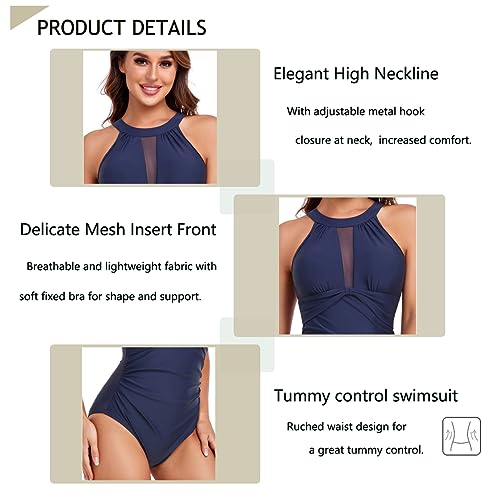 Vevarble Swimming Costume Women Mesh Inset Slimming One Piece Swimsuit Tummy Control Swimwear Beach Bathing Suit B-XL
