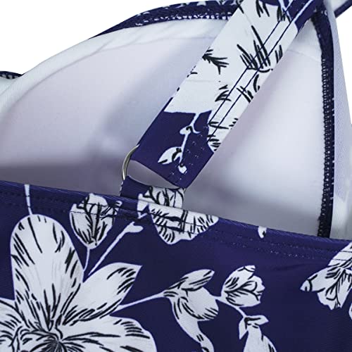 Aidotop Womens One Piece Swimsuit Tummy Control with Ruched Monokinis Tribal Swimsuits (Blue White Flower, L)