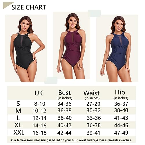 Vevarble Swimming Costume Women Mesh Inset Slimming One Piece Swimsuit Tummy Control Swimwear Beach Bathing Suit B-XL