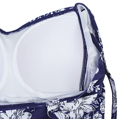 Aidotop Womens One Piece Swimsuit Tummy Control with Ruched Monokinis Tribal Swimsuits (Blue White Flower, L)