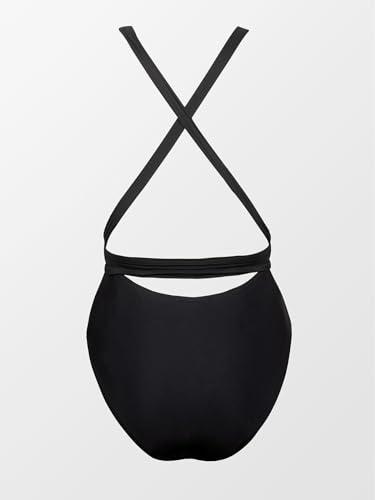 CUPSHE Women's One Piece Swimsuit Deep Plunge Crisscross Back Self Tie Swimwear Bathing Suit Swimming Costume Black L