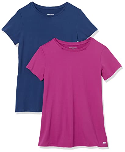 Amazon Essentials Women's Tech Stretch Short-Sleeved Crew Neck T-Shirt (Available in Plus Size), Pack of 2, Blue/Orchid Purple, XL