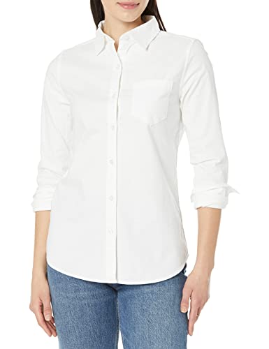 Amazon Essentials Women's Long-Sleeve Button Down Stretch Oxford Shirt (Available in Plus Size), White, M