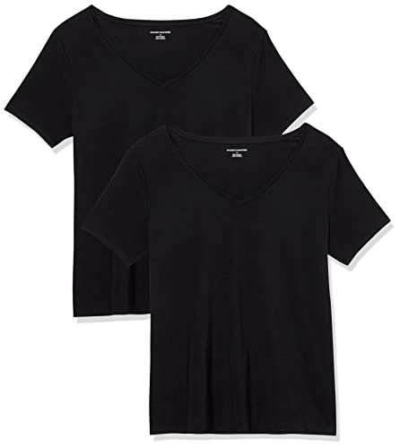 Amazon Essentials Women's Classic-Fit Short-Sleeve V-Neck T-Shirt, Pack of 2, Black, XXL