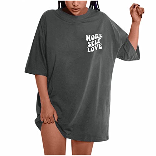 Oversized T Shirts for Women Plus Size Slogan Graphic Drop Shoulder Short Sleeve Tops Summer Loose Pullover Tees Letter Print Graphic Crewneck Shirts Casual T-Shirt Tops Blouses Loose Tops