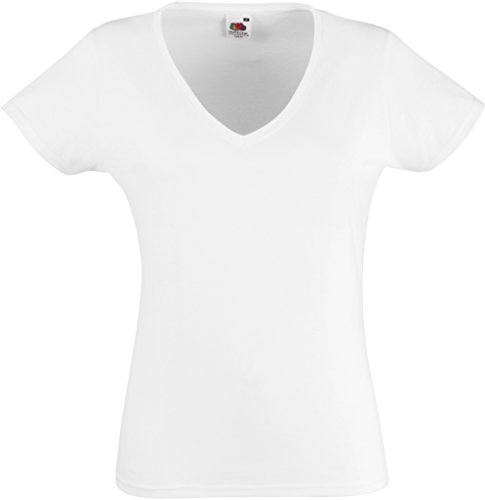 Fruit of the Loom Women's Valueweight V-Neck T Lady-fit T-Shirt, White (White 000), Large