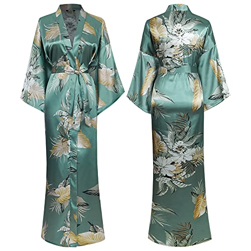 DiaryLook Ladies Kimono Dressing Gowns for Women Long Kimono Robes Satin Long Bridesmaid Robes Floral Presents For Women
