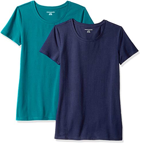 Amazon Essentials Women's Classic-Fit Short-Sleeve Crewneck T-Shirt, Pack of 2, Dark Green/Navy, XL