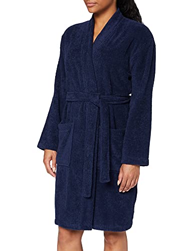 Iris & Lilly Women's Short Terry Towelling Dressing Gown, Blue, 10