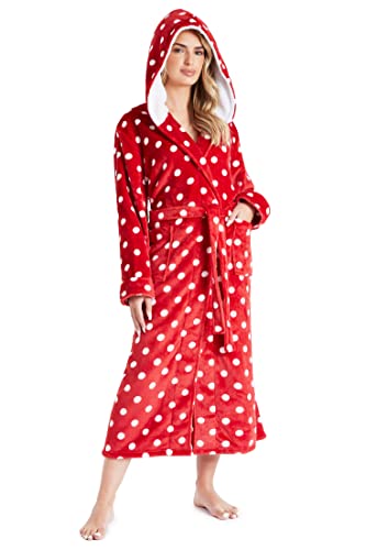 CityComfort Dressing Gowns For Women, Soft Fleece Women's Robes (Red/White, S)