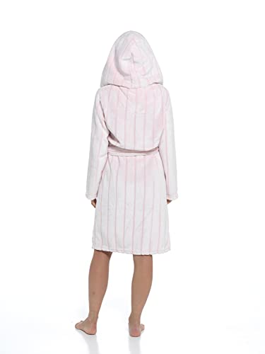 Daisy Dreamer Womens Snuggle Fleece Dressing Gown Robes Extra Long Super Soft Cuddly Velvet Touch Plush Bathrobe Gowns for Ladies, Pink Stripe 12-14