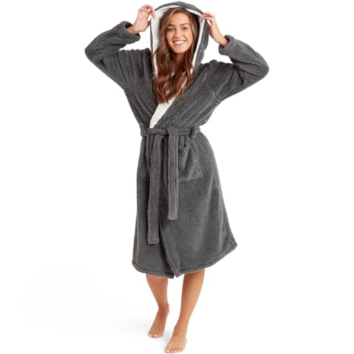 Snuggaroo Womens Soft Hooded Dressing Gown - Dark Grey - M