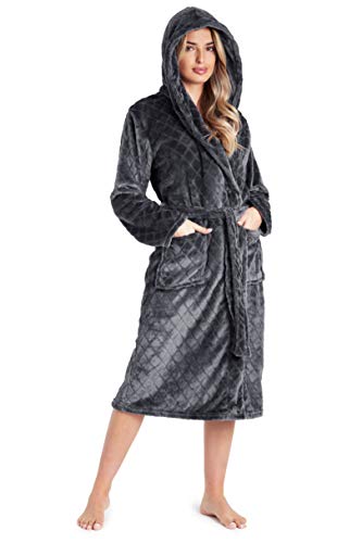 CityComfort Dressing Gown Womens, Soft Fleece Fluffy Bathrobe (Charcoal, L)