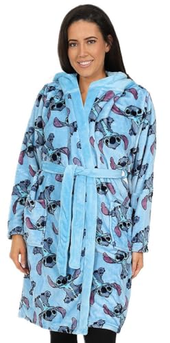 Womens Lilo and Stitch Stitch Blue Fleece Dressing Gown Fleece Hooded Ladies Robe (16-18)