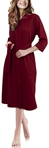 NY Threads Lightweight Women Dressing Gown, Soft Cotton Blend Kimono Robe Perfect for Loungewear and Sleepwear (Large, Burgundy)