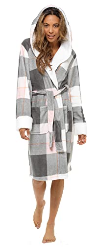 Lora Dora Ladies Dressing Gown Womens Luxury Tartan Check Robe Grey Large UK 16-18