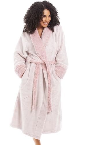 Camille Women's Super Soft Fleece Dressing Gown - Deep Pile Fluffy Bathrobe - Long Sleeved, Belt Fastening and Front Pockets Pink 18-20