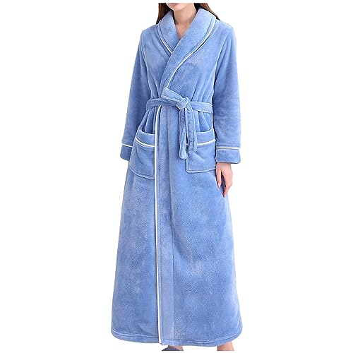 AMhomely Ladies Dressing Gown Fluffy Super Soft Bathrobe Plush Fleece Perfect Loungewear Long Robe Kimono Robe Full Length Bathrobe, Gifts for Her