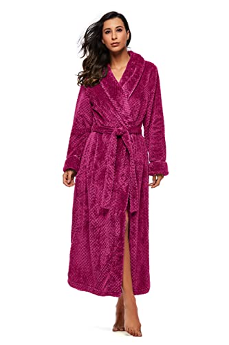 BELLOO Ladies Winter Flannel Fleece Dressing Gown Full Length, Rose 14-16