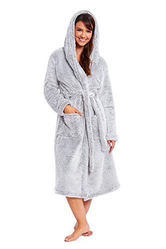Habigail Luxury Dressing Gown Ladies Super Soft Robe Plush Warm soft & Cosy Bathrobe For Women - (Small (EU 36-38), Grey Marl)