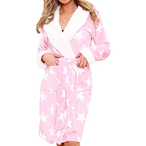 A2Z Womens Fleece Luxury Sherpa Hooded Dressing Gown - Bathrobe 129 Pink 12-14