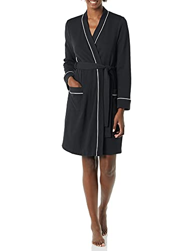 Amazon Essentials Women's Lightweight Waffle Mid-Length Robe (Available in Plus Size), Black, S