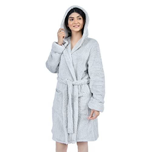Sleepdown Women's Teddy Fleece Robe, Grey, 12-14