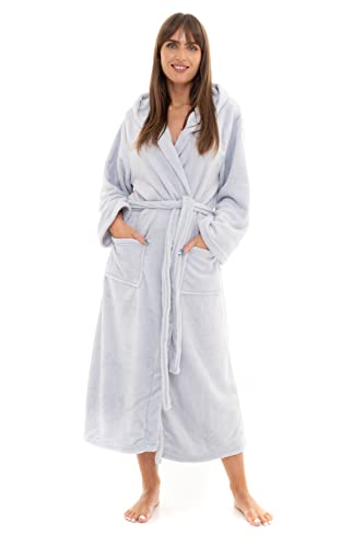 Suzy & Me Ladies Luxury Fleece Hooded Long Length Dressing Gown. (L, GREY)