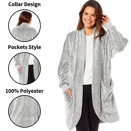 Daisy Dreamer Womens Cardi Gown Robe Ladies BathRobe House Coat Comfort Stylish Dressing Gowns Overcoat Long Sleeve Robes for Super Soft Warmth and Cosy Loungewear with Pockets, S/M