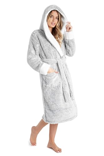 CityComfort Dressing Gown Women, Fluffy Bath Robes for Women, Gifts for Her (XL, Two Tone Grey)