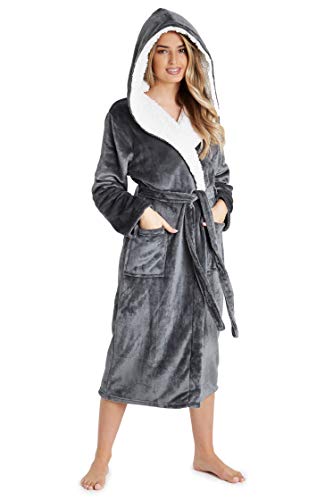 CityComfort Dressing Gown for Women, Fluffy Hooded Bathrobe (Dark Grey, S)