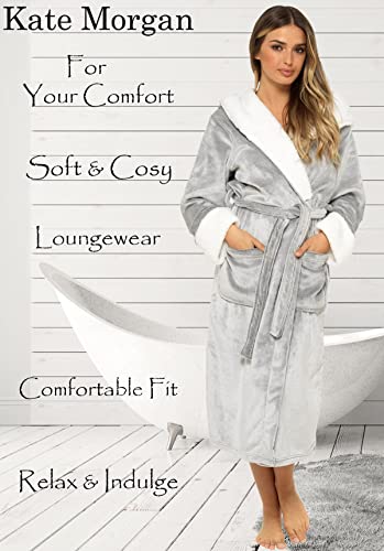 KATE MORGAN Ladies Soft & Cosy Hooded Dressing Gown (12-14, Grey Shimmer)