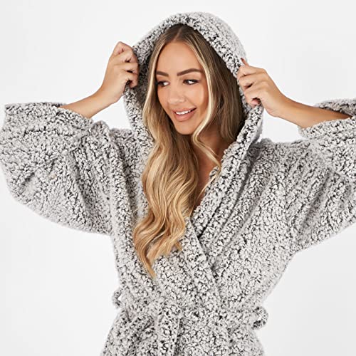 Brentfords Teddy Marl Super Soft Warm Fleece Adults Dressing Gown Full-Length Womens Ladies Robe, Charcoal Grey